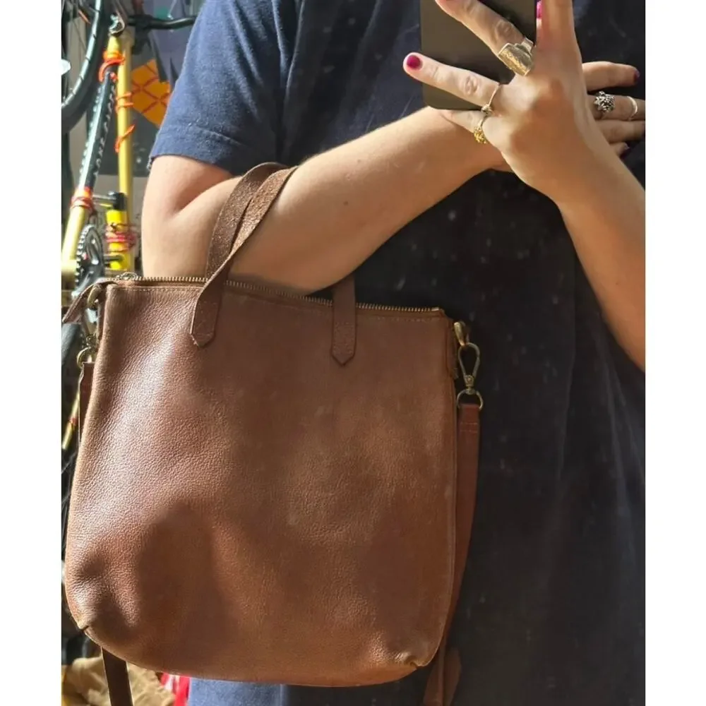 Madewell ZipTop Transport Tan English Saddle Leather Crossbody Tote Bag Classic